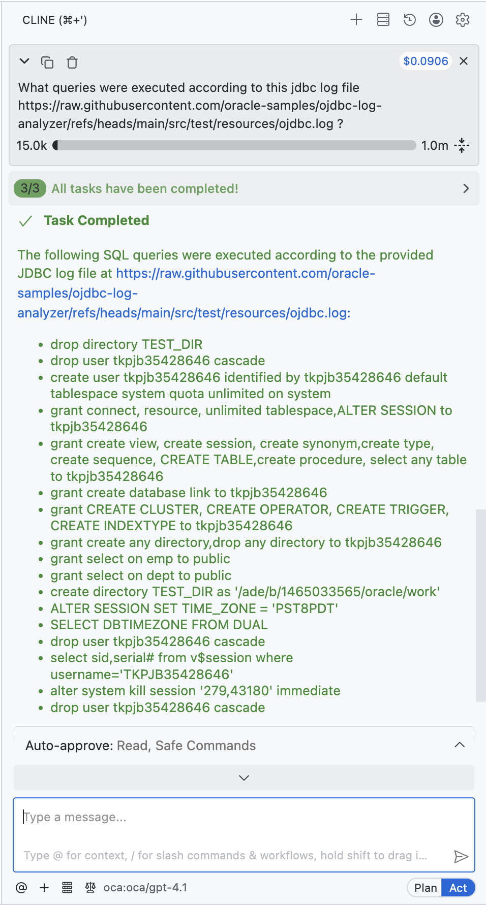 Cline prompt example screenshot